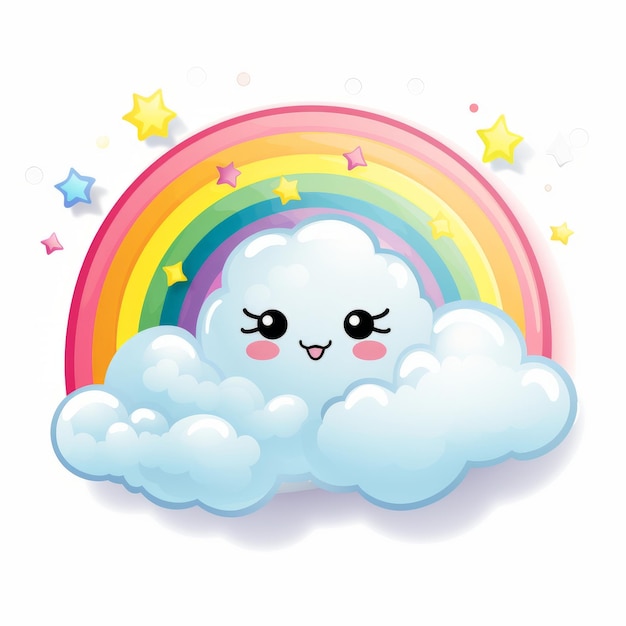 Foto capriccioso e giocoso kawaii rainbow clipart su sfondo bianco