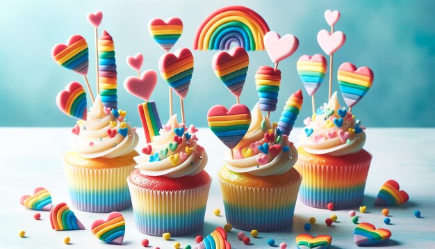 Photo whimsical rainbow cupcakes celebrating love and equality