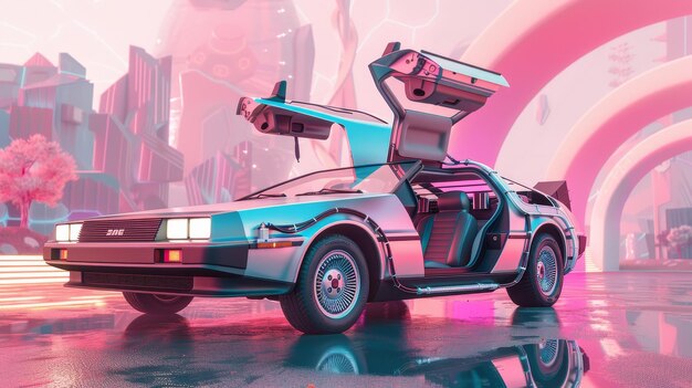 Photo a whimsical rendering of a timetraveling delorean ai generated illustration