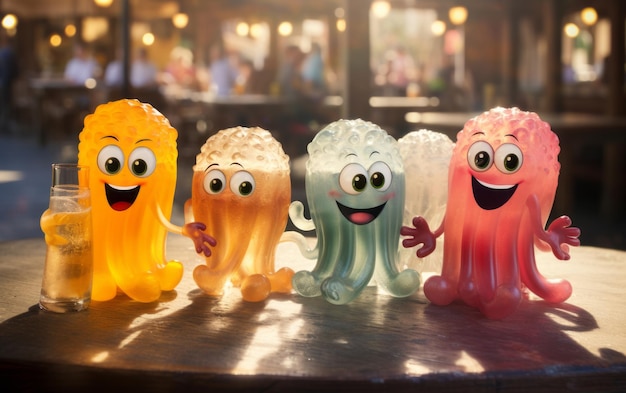 Whimsical Revelry Capturing the Hilarious camaraderie of Enormous Jelly Friends at a Rustic Outdoor