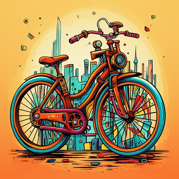 Whimsical Ride Handgetekende cartoon fiets illustratie