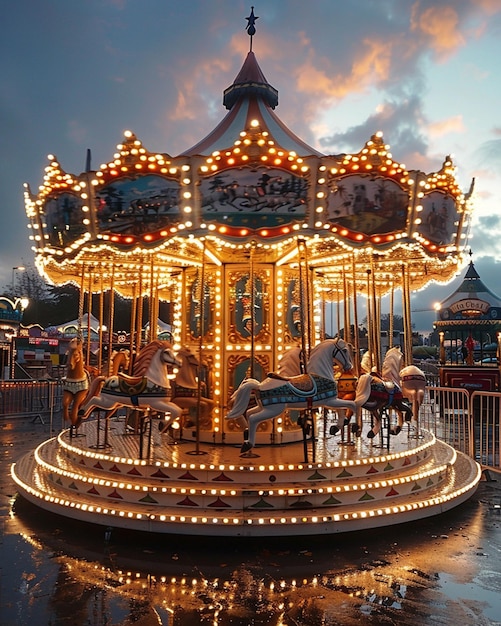 Photo a whimsical scene of a carousel ride at an eid carnival