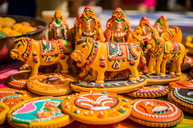 Photo whimsical scene with jaggery cookies arranged on a festive platter