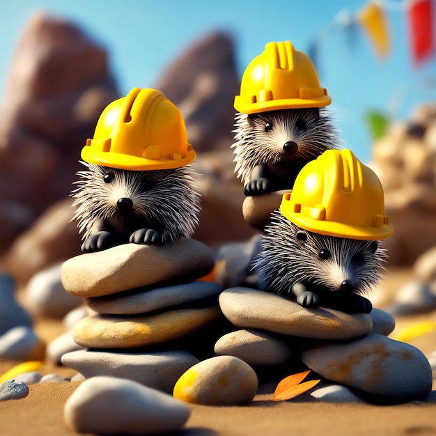 Whimsical Scenes Unveiled Porcupine Architect Microworld Marvels and Caricatured Builders