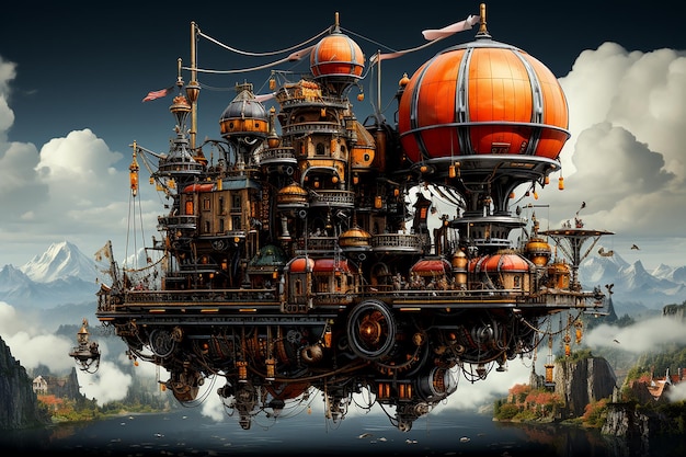 Whimsical sky voyage steampunk airship marvels