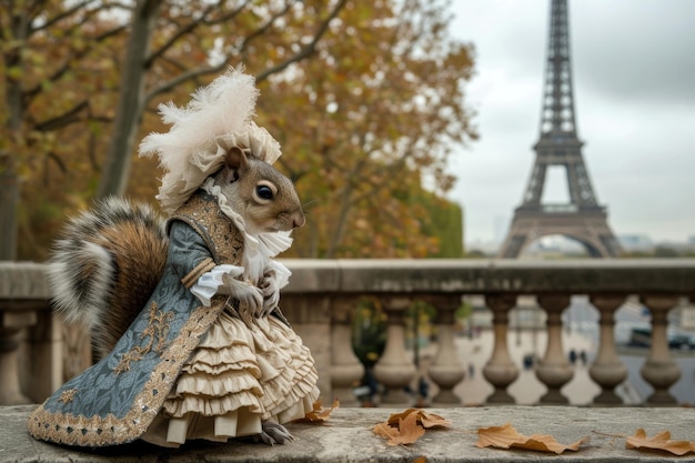 Photo a whimsical squirrel dons exquisite 18thcentury french fashion