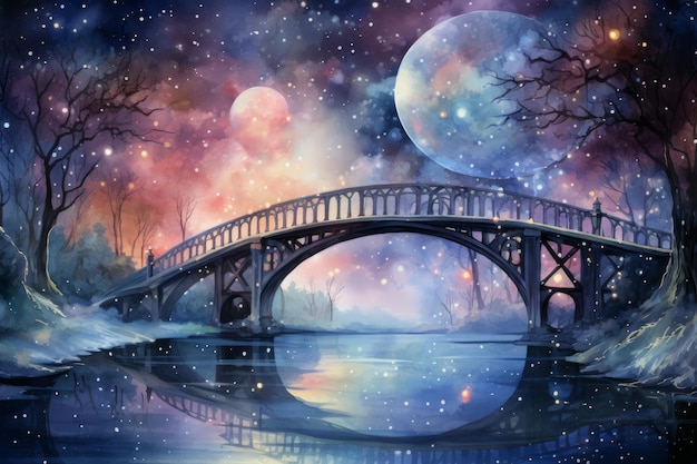 Foto ponti stravaganti di luce stellare in fantasy generative ai