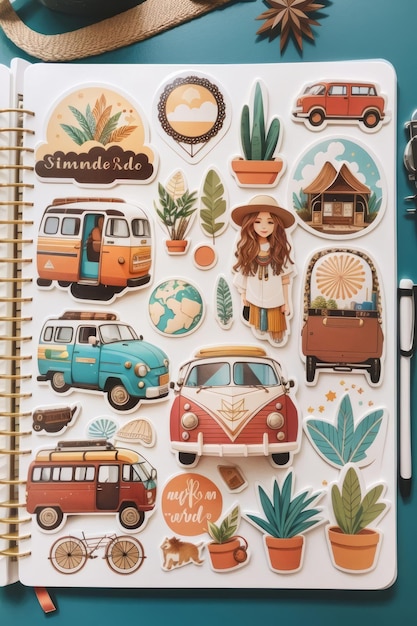 whimsical stijl reis iconen te gebruiken als stickers in een reis planner witte achtergrond voor i