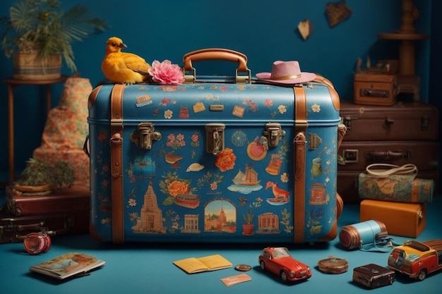 A whimsical suitcase with playful designs