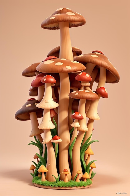 A whimsical surreal pattern of mushrooms illuminated by a mysterious light