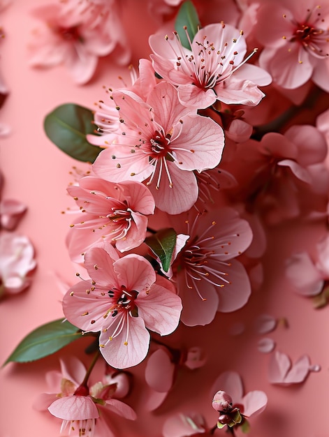 Whimsical Symphony A Vibrant Tapestry of Blooming Pink Flowers Dancing on a Blushing Pink Canvas