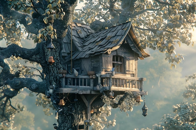 Whimsical treehouse nestled in the branches