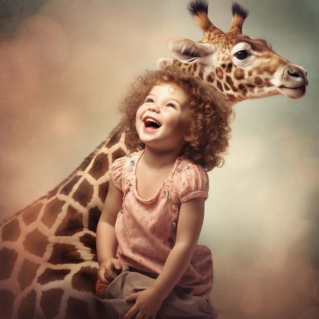 A Whimsical Trio Giraffe Girl and the Doll in Perfect Harmony