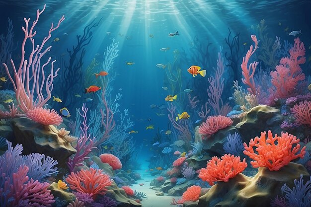 Whimsical Underwater Bluebell Coral Fantasy Illustration