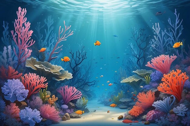 Whimsical Underwater Bluebell Coral Fantasy Illustration