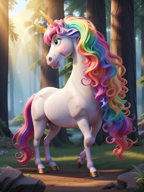 A whimsical unicorn with a rainbowcolored kirin with a long flowing mane