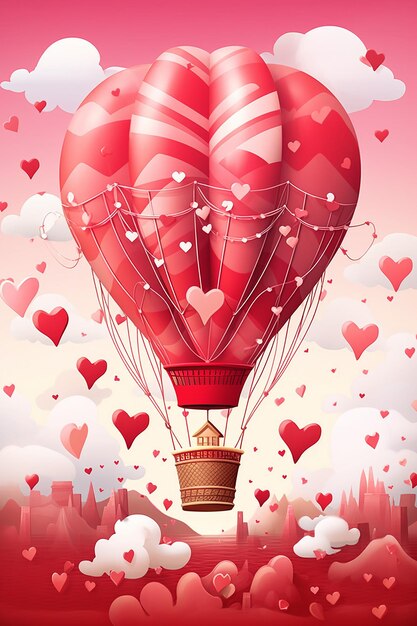 Photo a whimsical valentine's day illustration of a hot air balloon soaring in the sky