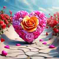 Photo whimsical valentines journey heart and rose paving the path to love isolated in white se