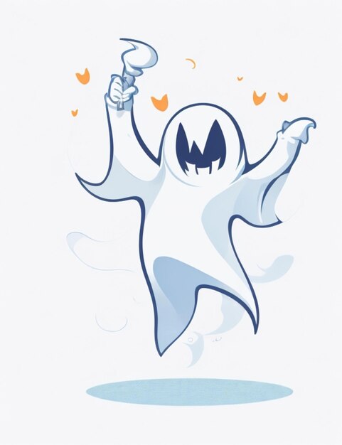 Photo a whimsical vector illustration of a mischievous ghost dabbing in a halloween costume against a star