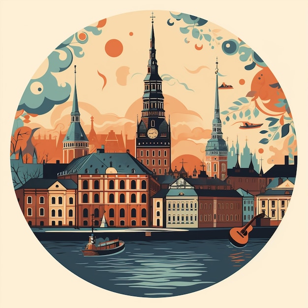 Whimsical and Vibrant Cityscape of Riga