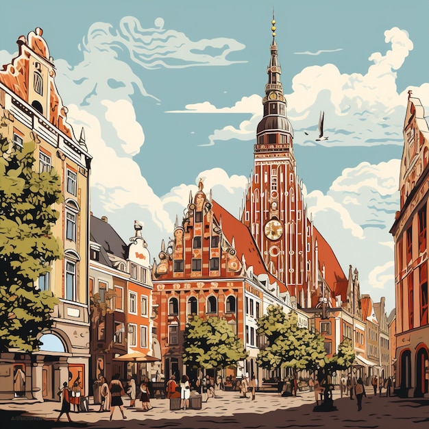 Whimsical and Vibrant Cityscape of Riga