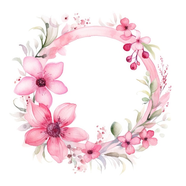 Whimsical Watercolor Circular Bouquet of Pink Flowers A Charming Display of Artistic Elegance