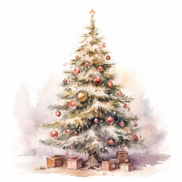 Photo whimsical watercolor wonderland a classic christmas tree in warm muted pastels