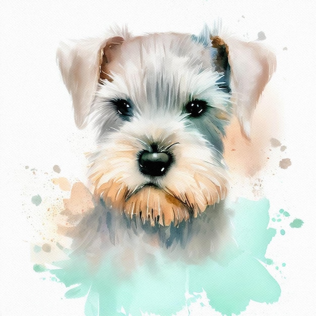 Причудливый акварельный портрет щенка цвергшнауцера