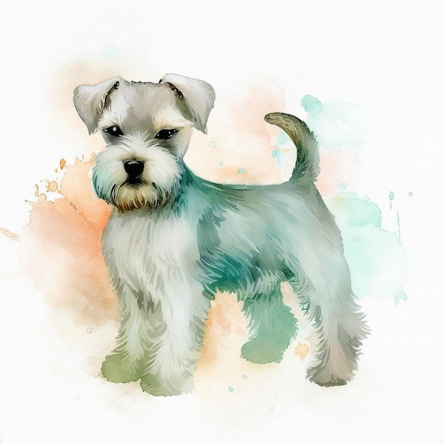 Whimsical Watercolors Miniature Schnauzer Puppy Portrait