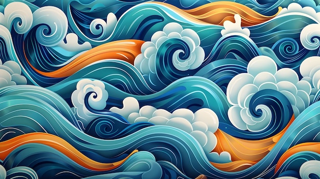 Whimsical waves landscape pattern desig