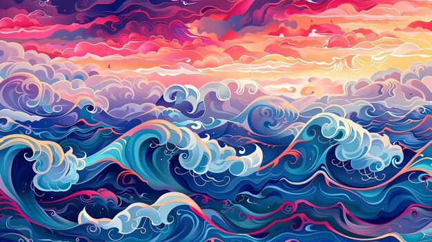 Whimsical waves landscape pattern desig