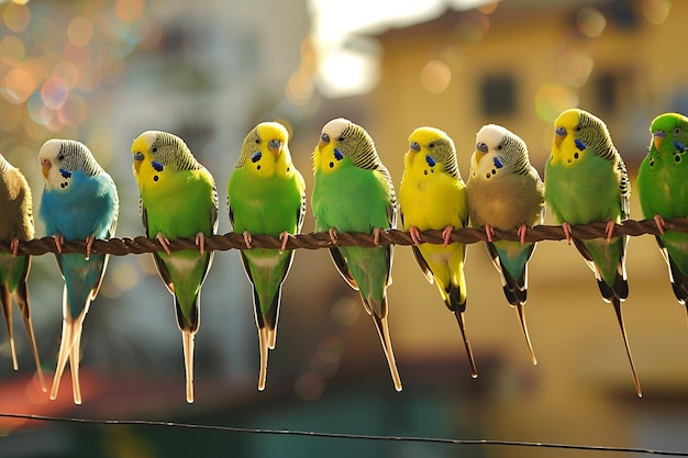 Photo whimsical whistles budgerigars in chorus