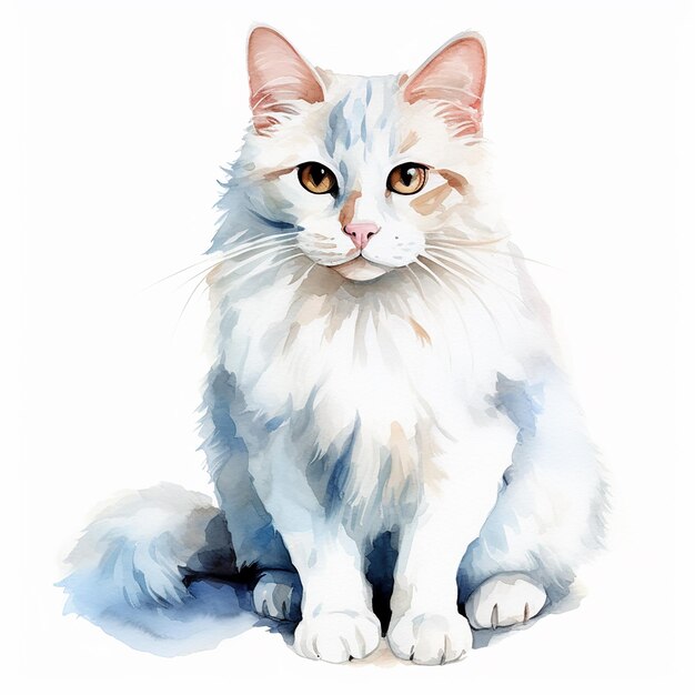 Whimsical White Background Cat Watercolor Art