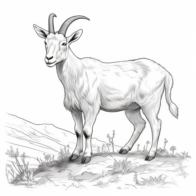 Whimsical White Simplicity and Personification in Kids' Realistic Goat Coloring Page