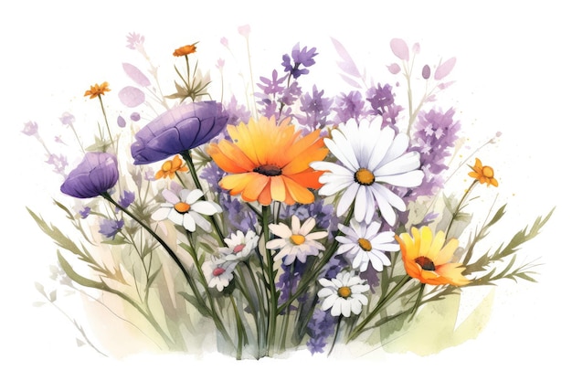 Whimsical wildflower arrangement watercolor painting