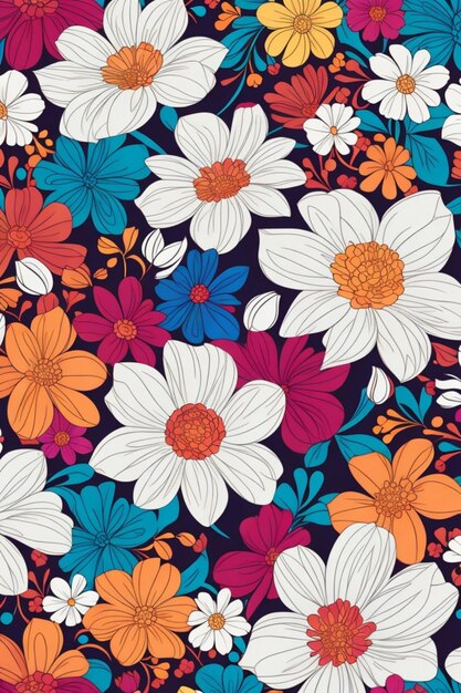 Whimsical Wildflowers A Vibrant and Randomly Arranged Floral Seamless Pattern on a White Background