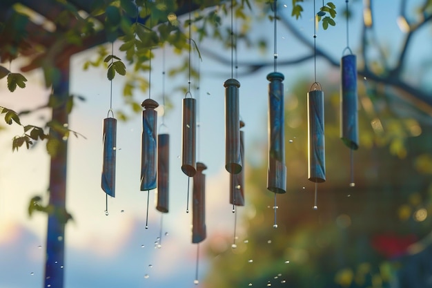 Photo whimsical wind chimes tinkling in the breeze