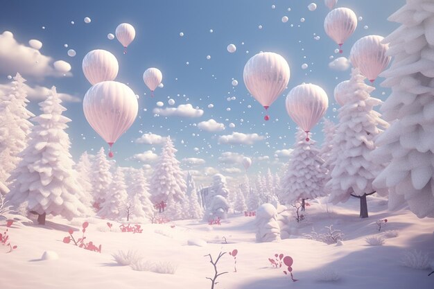 A whimsical winter landscape with balloons transfo 00435 01