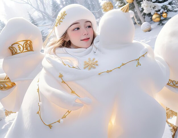 Whimsical Winter Wonder Beautiful Girl Amidst Christmas Magic and Snow