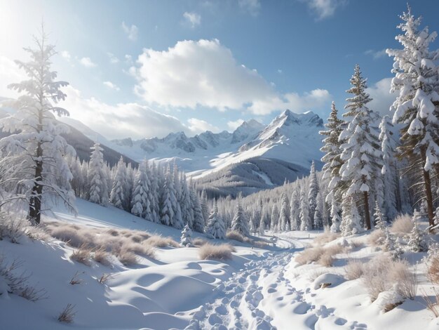 Foto capriccioso winter wonderland carino e semplice paesaggio artistico a linee