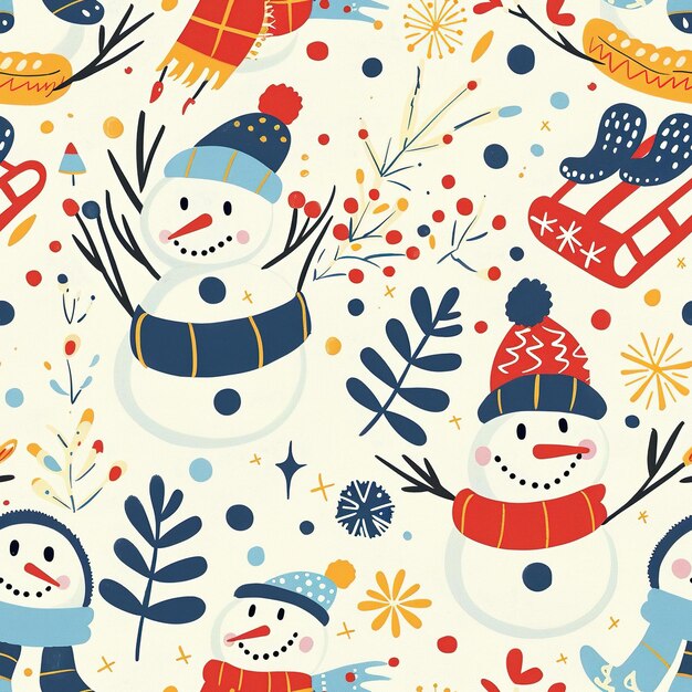 Photo whimsical winter wonderland snowmen mittens and sleds