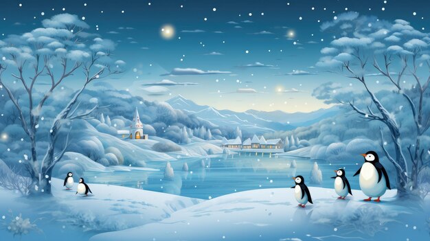 a whimsical winter wonderland with iceskating snowmen playful penguins and sparkling icicles