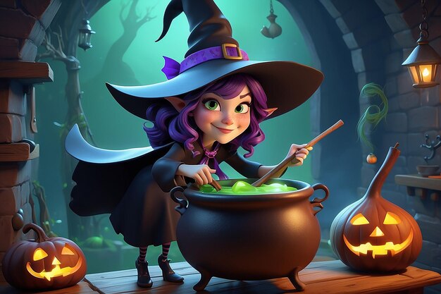 Photo whimsical witch 3d cartoon character