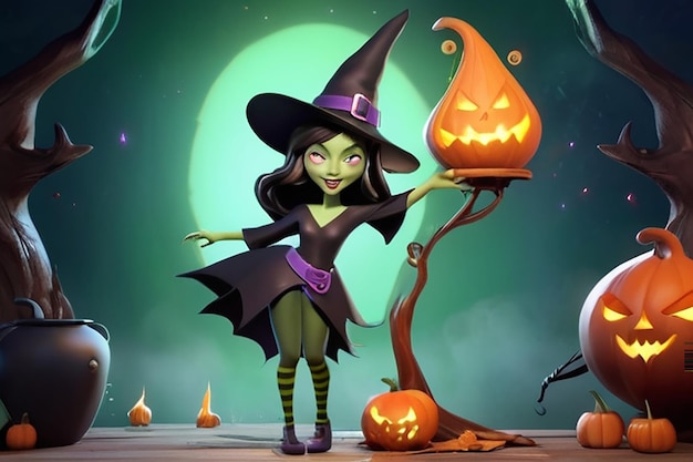 Photo whimsical witch 3d cartoon character