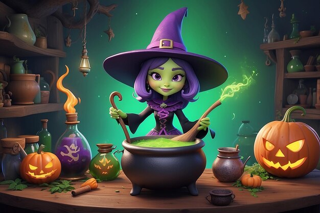 Photo whimsical witch 3d cartoon character