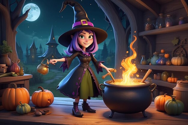 Photo whimsical witch 3d cartoon character