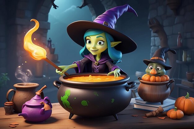 Photo whimsical witch 3d cartoon character