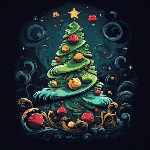 Whimsical Wonderland Unleash the Magic with Our Cartoon Christmas Tree TShirt Design