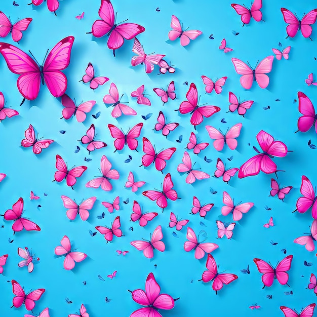 Photo whimsical wonders a delightful dance of bright blue butterflies in a vibrant pink paradise