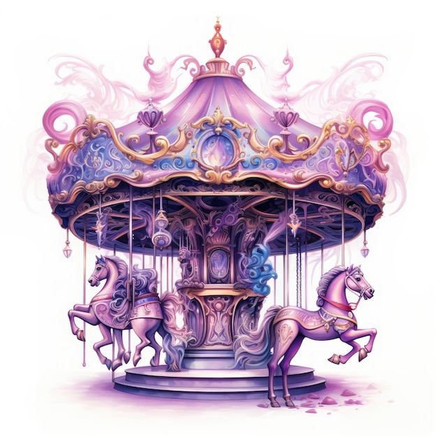 Whimsical Wonders Unveiled Painting an Enchanting Steampunk Carousel in Enchanting Pastel Watercolo